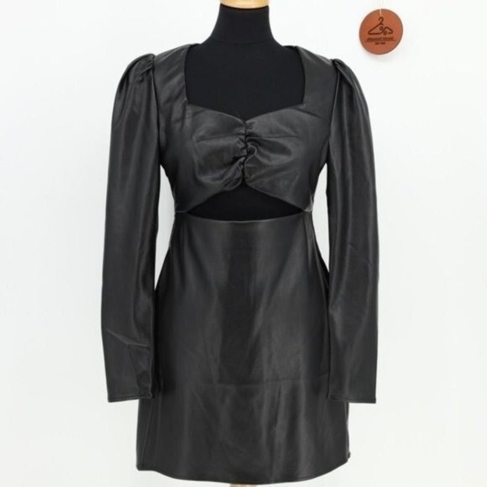 Torn Ronny Kobo Faux Leather Cutout Mini Dress Twisted Sweetheart Neckline Small